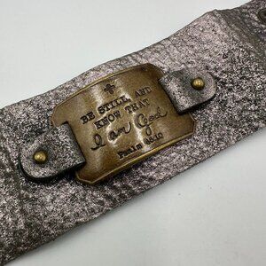 3/$30 Leather Cuff Bracelet Metallic Silver Be Still and Know Psalm 46:10
